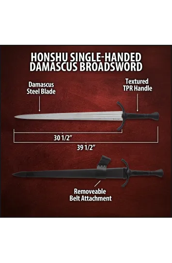 Honshu vienarankis platusis kalavijas, pagamintas iš Damasko plieno