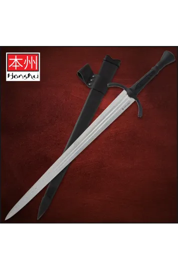 Honshu vienarankis platusis kalavijas, pagamintas iš Damasko plieno