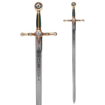 Masonų kalavijas, aukso spalvos, su graviūromis, Marto