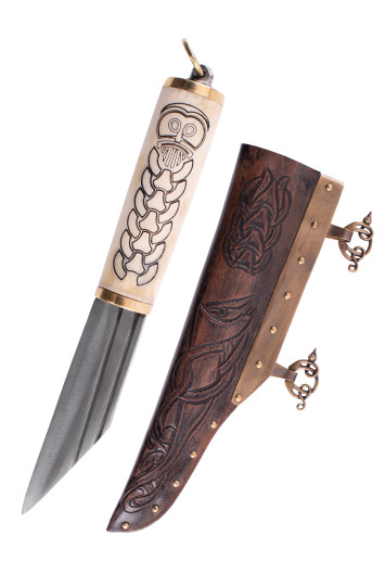 Istorinis vikingų peilis Small Seax su skandinaviškais motyvais