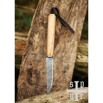 Mažas vikingų peilis, Damasko plieno geležtė, medžio/kaulo rankena su Torslundos motyvu