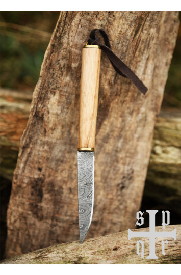 Mažas vikingų peilis, Damasko plieno geležtė, medžio/kaulo rankena su Torslundos motyvu