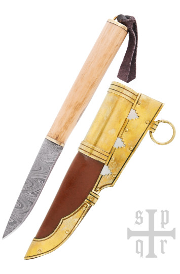 Mažas vikingų peilis, Damasko plieno geležtė, medžio/kaulo rankena su Torslundos motyvu