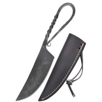 Rankomis kaltas viduramžių peilis su dėklu
