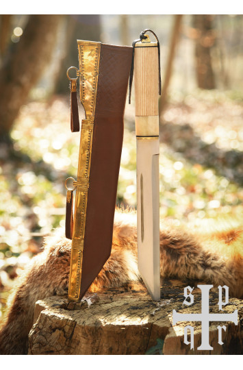 „Scramasax“, „Seax“ su anglinio plieno ašmenimis, medinė/kaulinė rankena