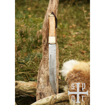 Scramasax, Seax su Damasko plieno ašmenimis, medinė/kaulinė rankena