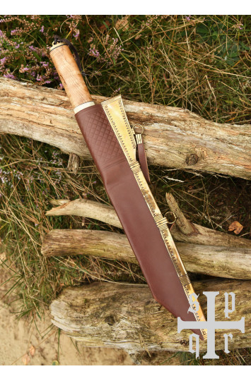 Scramasax, Seax su Damasko plieno ašmenimis, medinė/kaulinė rankena