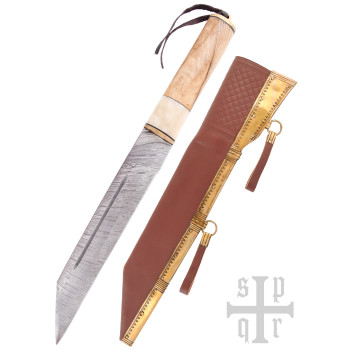 Scramasax, Seax su Damasko plieno ašmenimis, medinė/kaulinė rankena