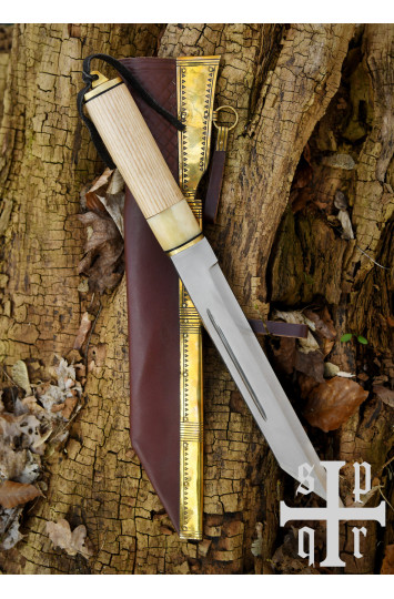 „Scramasax“, „Seax“ su anglinio plieno ašmenimis, medinė/kaulinė rankena