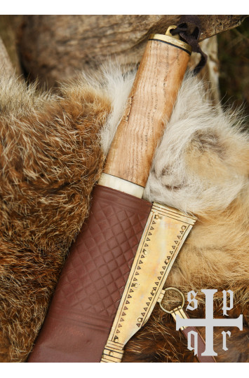 Scramasax, Seax su Damasko plieno ašmenimis, medinė/kaulinė rankena