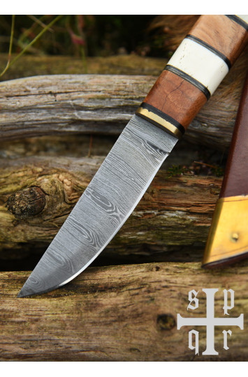 Vikingų peilis, Damasko plieno geležtė ir medinė/kaulinė rankena