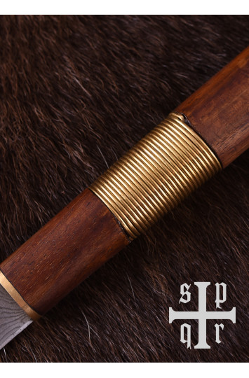 Vikingų peilis, Damasko plieno geležtė ir medinė/žalvarinė rankena