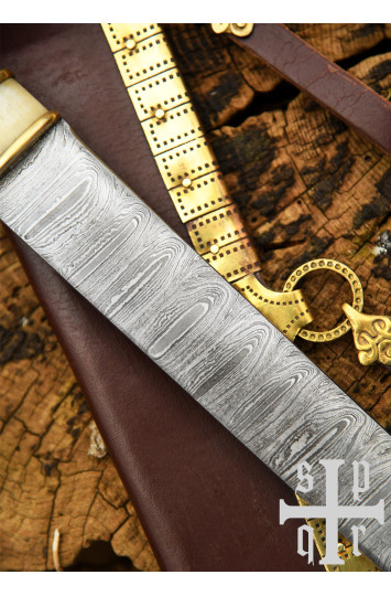 Vikingų ilgasis Saksas Damascus su medžio/kaulo rankena
