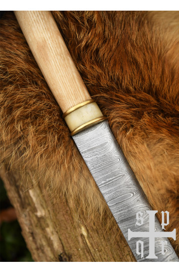 Vikingų ilgasis Saksas Damascus su medžio/kaulo rankena