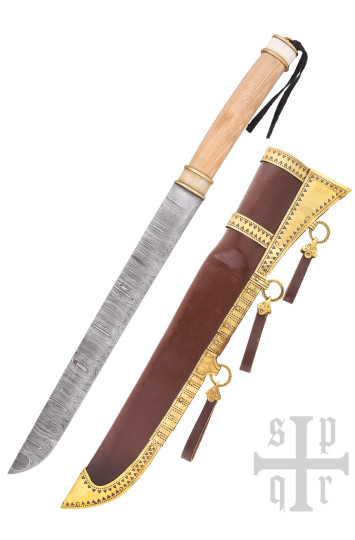 Vikingų ilgasis Saksas Damascus su medžio/kaulo rankena