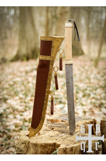 Vikingų ilgasis Saksas Damascus su medžio/kaulo rankena