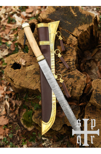 Vikingų ilgasis Saksas Damascus su medžio/kaulo rankena