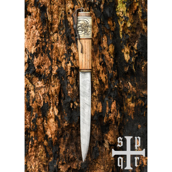Vikingų peilis, Damasko plienas, medinė/kaulinė rankena su Knot raštu