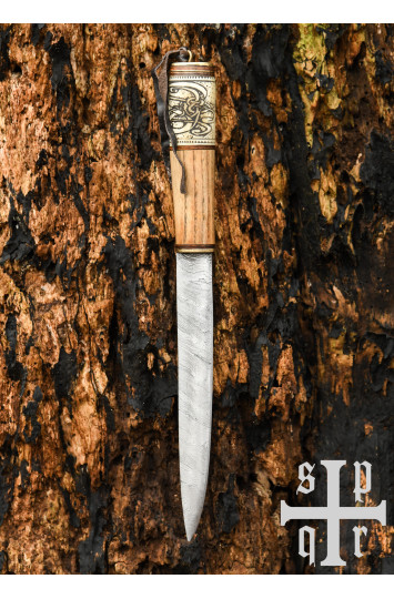 Vikingų peilis, Damasko plienas, medinė/kaulinė rankena su Knot raštu