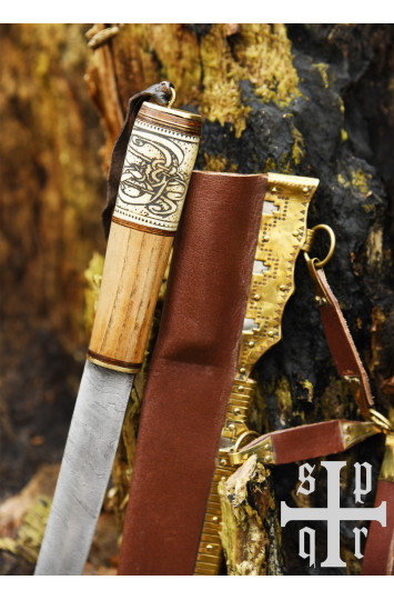 Vikingų peilis, Damasko plienas, medinė/kaulinė rankena su Knot raštu