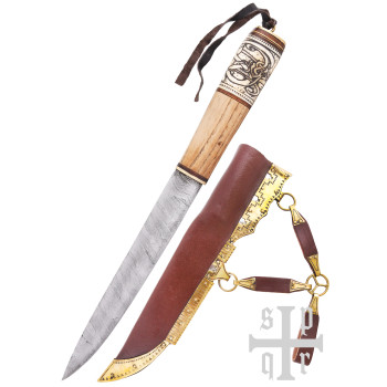 Vikingų peilis, Damasko plienas, medinė/kaulinė rankena su Knot raštu