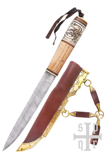 Vikingų peilis, Damasko plienas, medinė/kaulinė rankena su Knot raštu