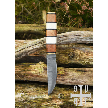 Vikingų peilis, Damasko plieno geležtė ir medinė/kaulinė rankena