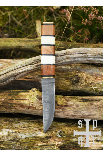 Vikingų peilis, Damasko plieno geležtė ir medinė/kaulinė rankena