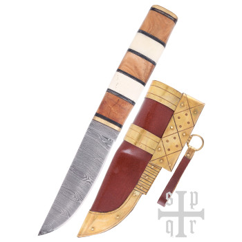 Vikingų peilis, Damasko plieno geležtė ir medinė/kaulinė rankena