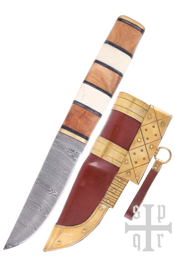 Vikingų peilis, Damasko plieno geležtė ir medinė/kaulinė rankena