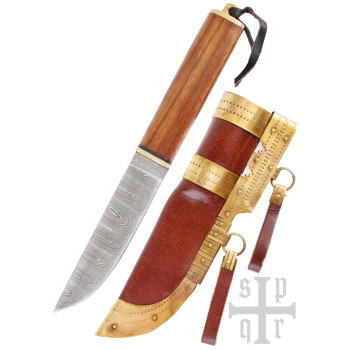 Vikingų peilis, Damasko plieno geležtė ir medinė rankena