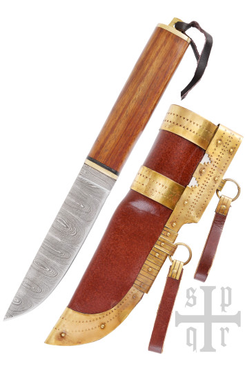Vikingų peilis, Damasko plieno geležtė ir medinė rankena