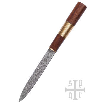 Vikingų peilis, Damasko plieno geležtė ir medinė/žalvarinė rankena