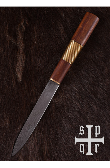 Vikingų peilis, Damasko plieno geležtė ir medinė/žalvarinė rankena