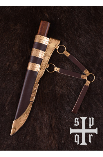 Vikingų peilis, Damasko plieno geležtė ir medinė/žalvarinė rankena