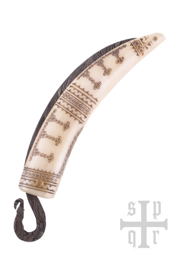 Vikingų sulankstomas peilis su Damasko plieno ašmenimis, kaulo rankena