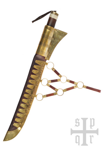 Vikingų „Seax“ ilgas sakso peilis, Damasko plienas, medinė/kaulinė rankena