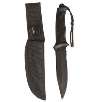 Juodas kovinis peilis su gumine rankena