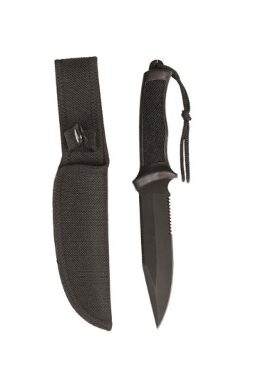 Juodas kovinis peilis su gumine rankena