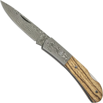 Damasko plieno kišeninis peilis iš zebrano medienos