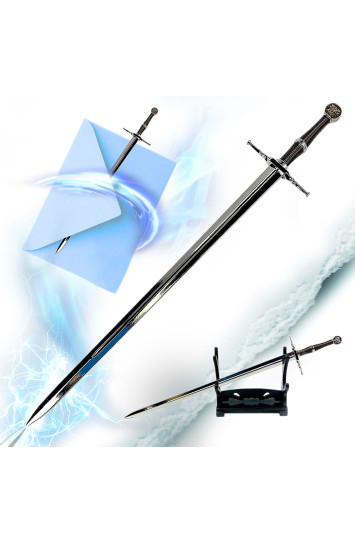 Raganius - Geralto iš Rivijos plieninis kardas, laiškų atidarymo kardas su stovu 21,6 cm