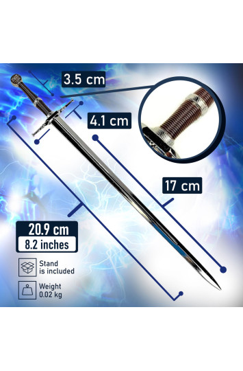 Raganius - Geralto iš Rivijos plieninis kardas, laiškų atidarymo kardas su stovu 21,6 cm